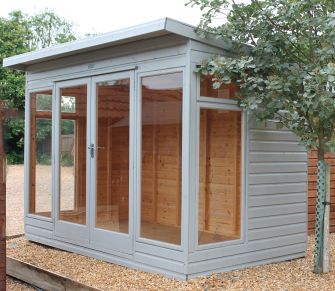 Ely Summerhouse 10ft x 6ft (3.05m x 1.8m) with top opening side windows and grey woodstain finish
